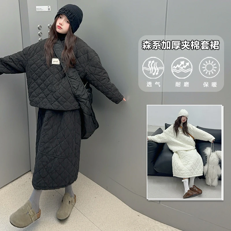 女童休闲套装秋冬款2024新款高级感棉衣棉服加厚保暖摩登套装洋气