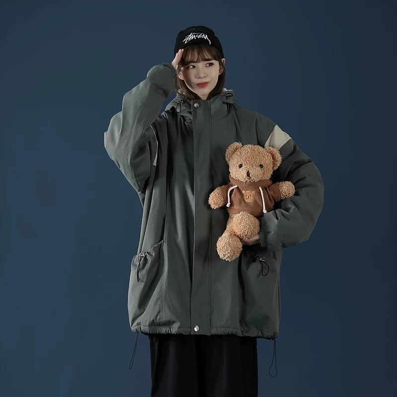 KONITIHA 美式宽松情侣加绒百搭羊羔绒中厚款青年外套保暖棉服708