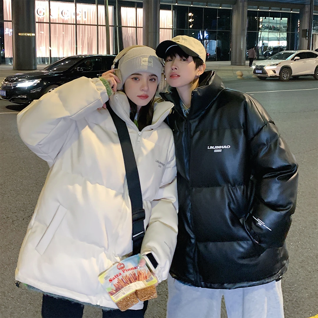 KONITIHA 秋冬加厚情侣宽松加厚保暖PU皮情侣外套面包服棉袄 MY59