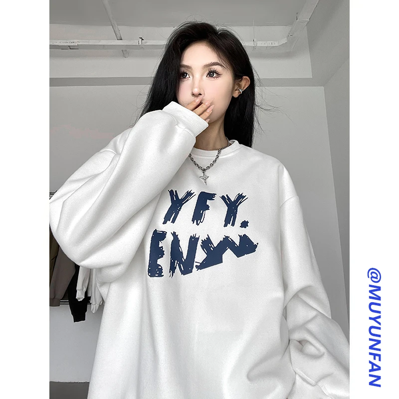 KONITIHA 日系春秋情侣宽松百搭打底字母小众长袖圆领卫衣ins5712