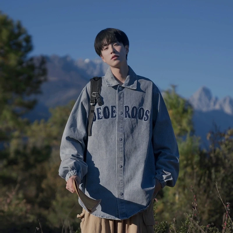 KONITIHA 春秋按扣立领美式水洗刺绣夹克情侣学生牛仔外套潮ZM242