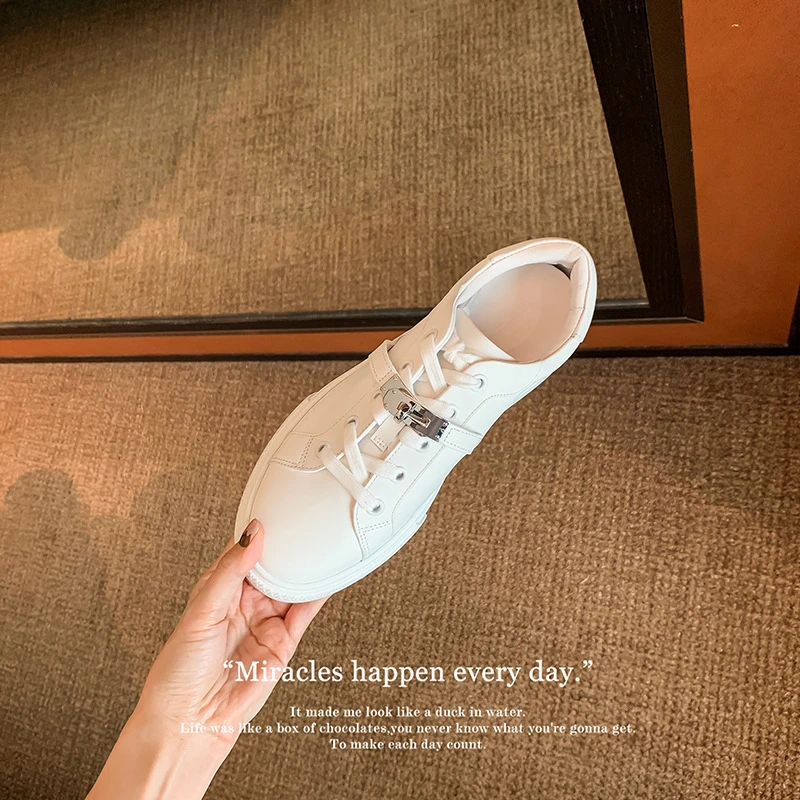 【苏茵茵同款】duan货王~GD版真皮锁扣厚底低帮休闲小白鞋女板鞋夏