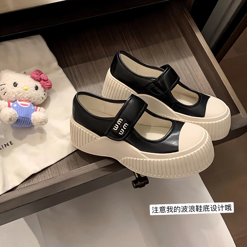 【苏茵茵同款】甜心缪~魔术贴厚底玛丽珍休闲板鞋女小白鞋大头鞋夏