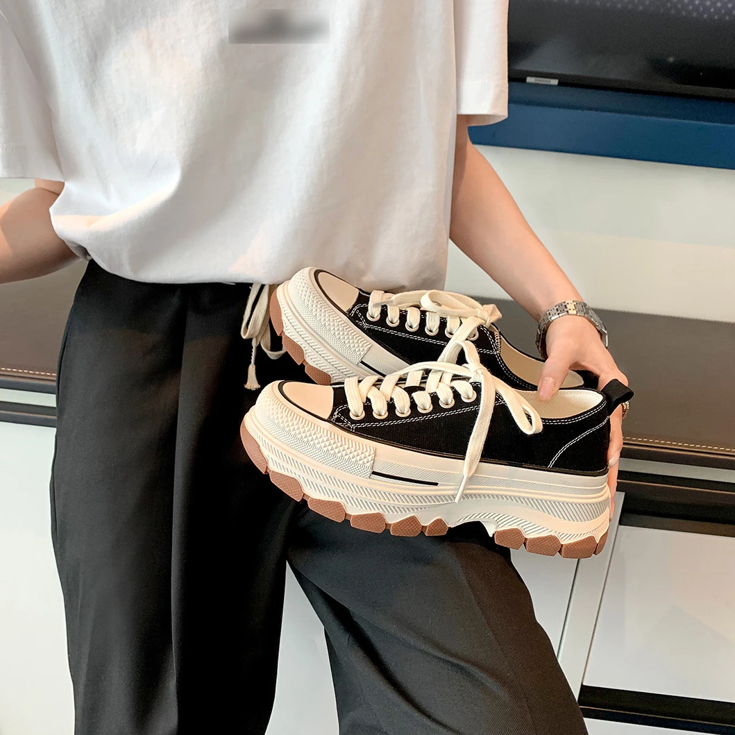【苏茵茵同款】小个子~周年xian定波浪厚底增高运动休闲鞋女帆布鞋