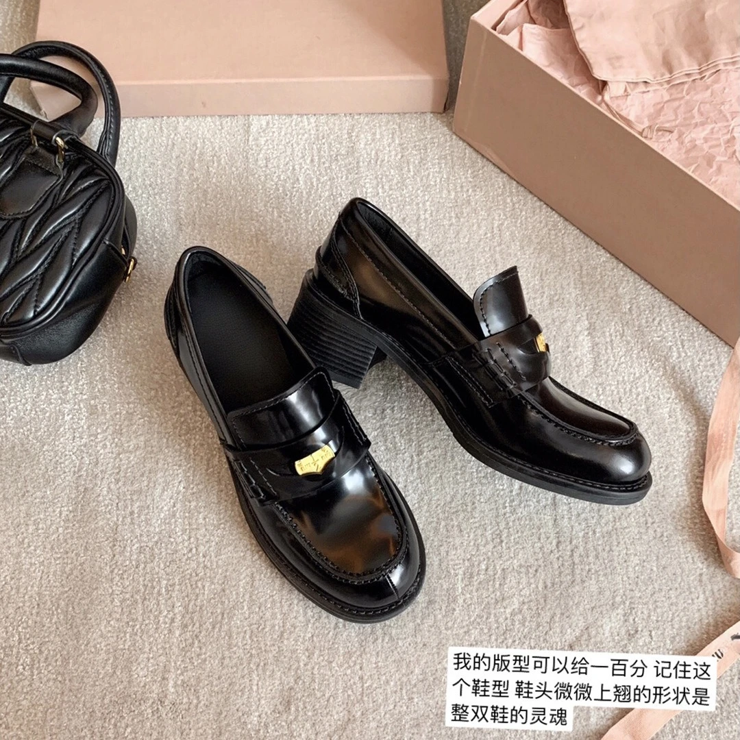 【苏茵茵同款】张元英同款~阿miu金币粗跟懒人乐福单鞋女小皮鞋秋季