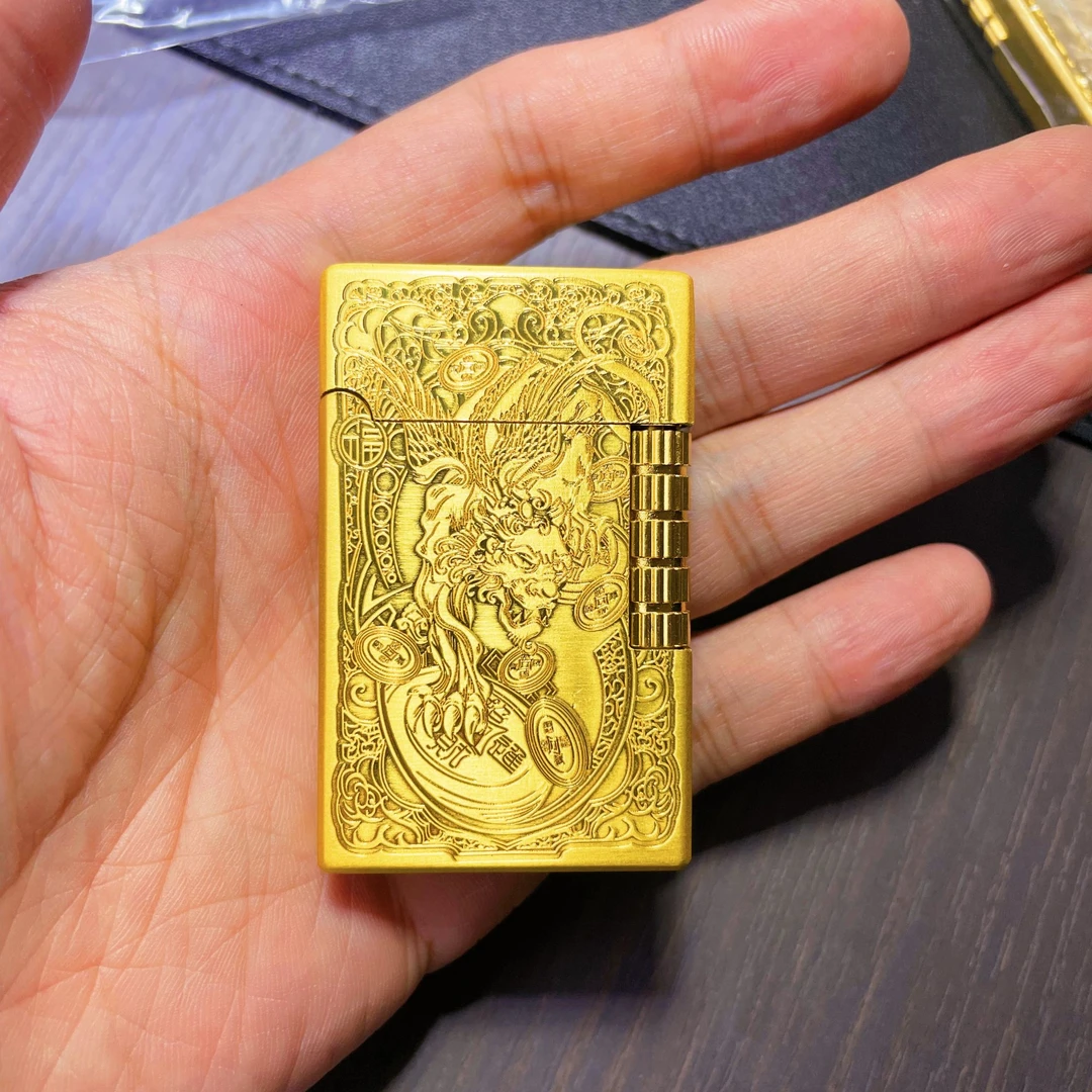 朗声金色金属浮雕激光雕刻招财进宝工艺防风防爆高端打火机895
