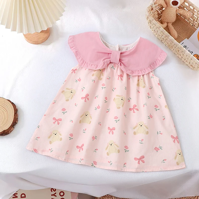 女童连衣裙夏季女宝翻领碎花洋气蓝色宝宝娃娃领夏款小童裙子