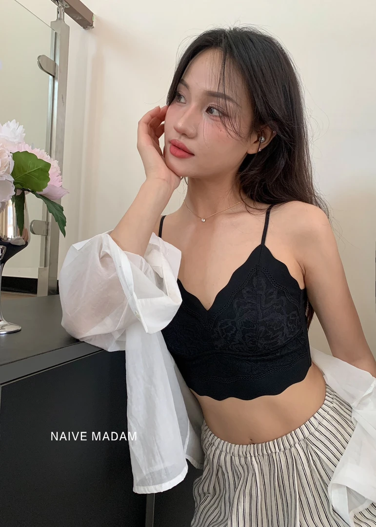 22073 法式纯欲兔耳朵杯吊带  水晶杯薄款蕾丝性感无痕内衣舒适