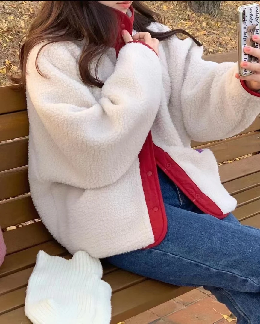 Pada&QS【冬日限定】韩版宽松撞色正反两面穿摇粒绒加厚棉服 111251