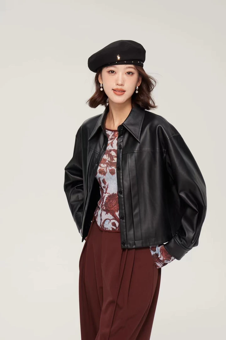 Pada.嘻【 喜欢每个今天】新款简约休闲显瘦百搭皮衣外套AW 43677