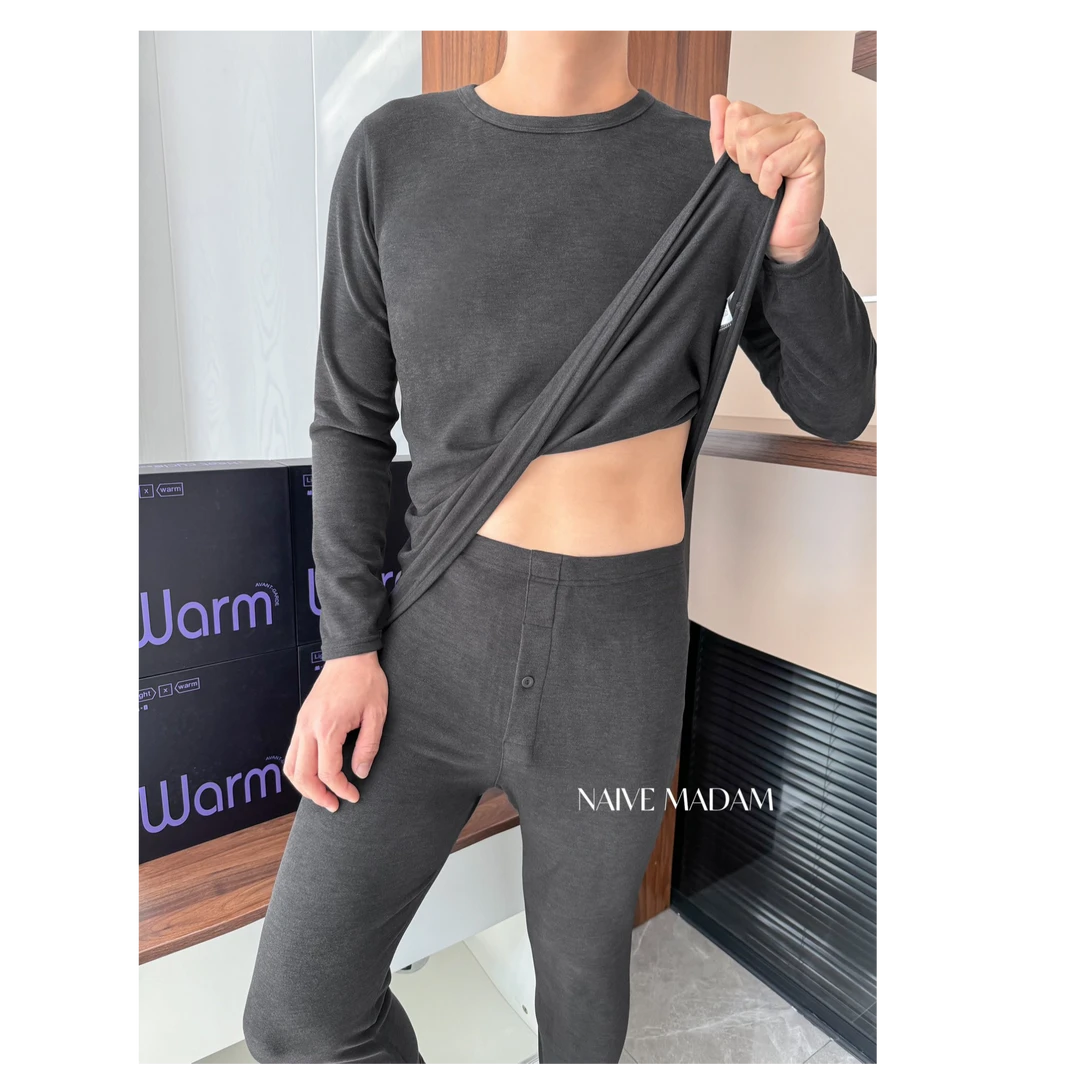 Pada.嘻&NM【保暖】男士冬季新款舒适德绒圆领保暖套装 216013