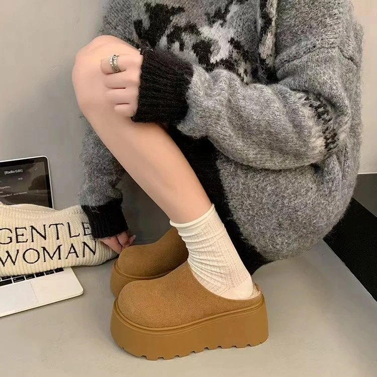 小个子厚底增高勃肯包头半托女外穿2024秋冬新款加绒简约懒人拖鞋