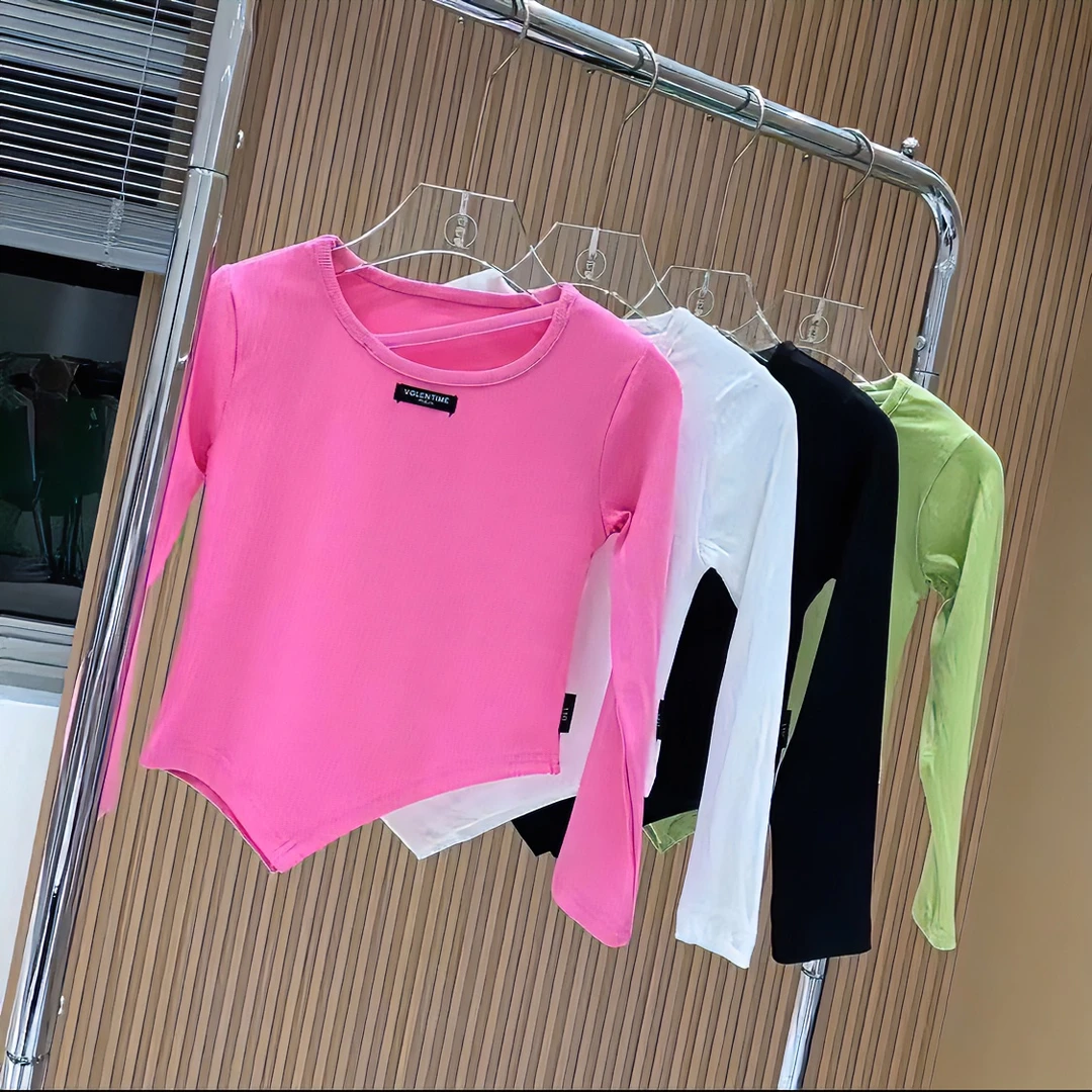 女童长袖T恤衫2023春秋新款洋气儿童设计感不规则圆领打底衫上衣