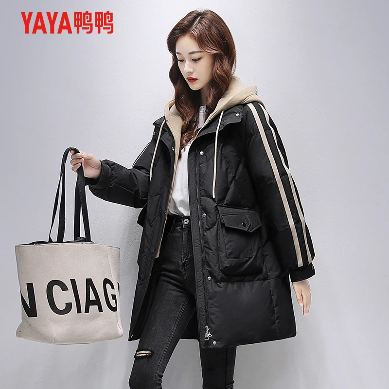 YAYA/鸭鸭假两件羽绒服女冬中长款新款韩版时尚加厚外套citywarm
