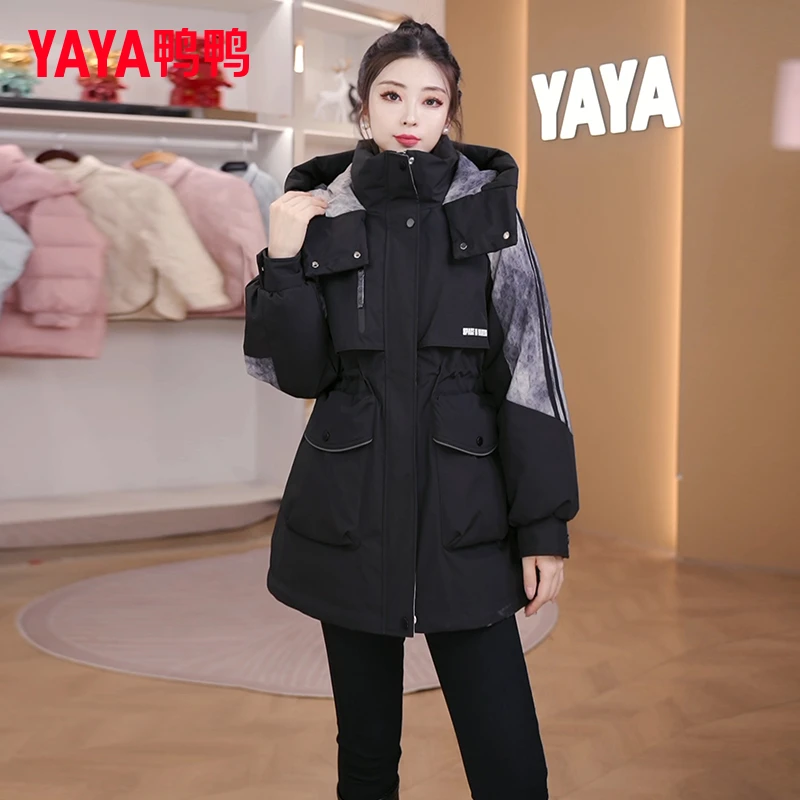 YAYA/鸭鸭派克羽绒服女2024新款女装中长款气质收腰显瘦外套女款