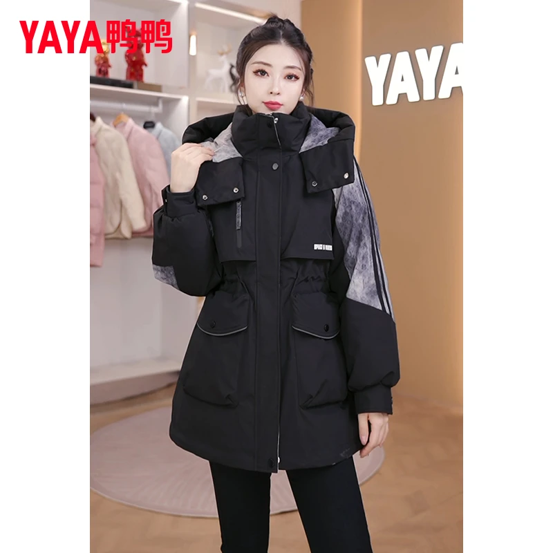 YAYA/鸭鸭派克羽绒服女2024新款女装中长款气质收腰显瘦外套女款
