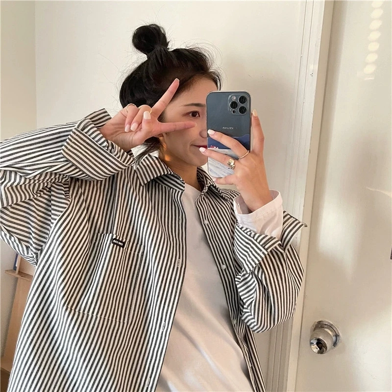 胖mm条纹polo领长袖防晒衬衫女装2025年春夏季大码宽松200斤外套