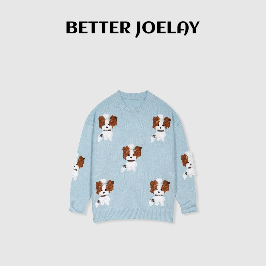 BETTER JOELAY-【潦草小狗】时尚套头针织毛衣韩版慵懒百搭LL5171