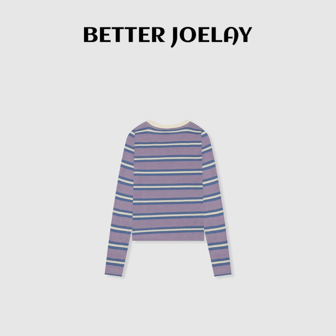BETTERJOELAY-【芋泥风暴】时尚条纹圆领长袖T恤休闲温柔百搭KH1113