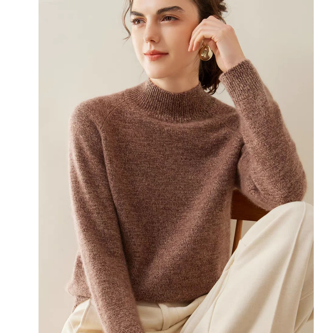 S·Y·C【花纱经典】七针插肩袖山羊绒半高领加厚保暖毛衣女