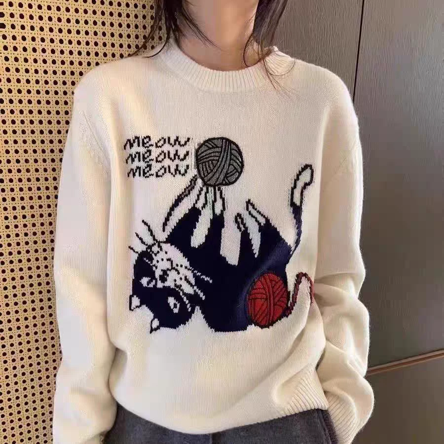 S·Y·C【淘气猫咪】珍惜本品！100纯山羊绒圆领加厚毛衣女CYR240183