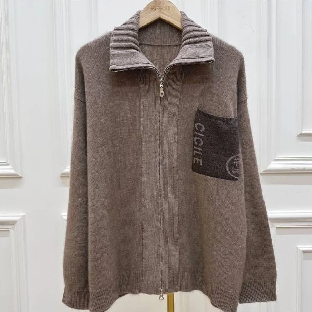 S·Y·C【禾家经典】100纯山羊绒拼色宽松羊绒外套女CYR2400982