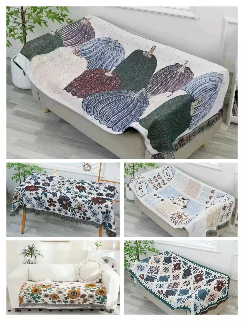 沙发巾花型随缘   轻奢纯棉纱布沙发巾柔软舒适透气