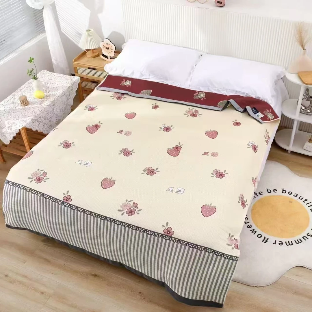 【草莓黄】细纱纱布多功能加厚盖毯舒适透气1.5/2米亲肤