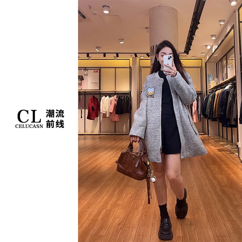 M5VBN090#秋冬新款韩版时尚狐狸百搭款女中褛呢棉衣