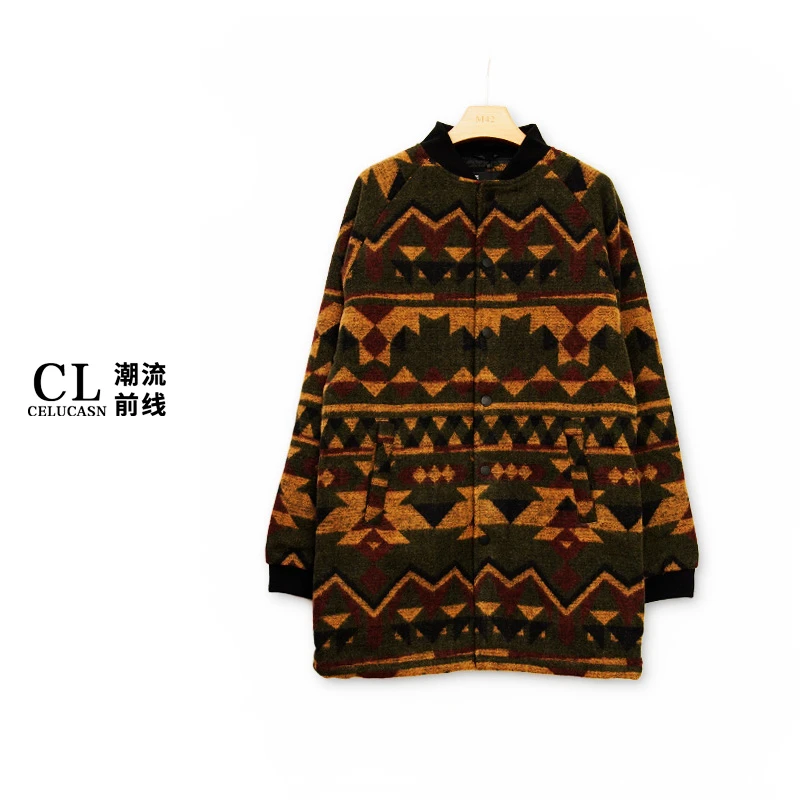 O5VBN107#迷彩提花款时尚潮中长款情侣同款呢棉衣上衣