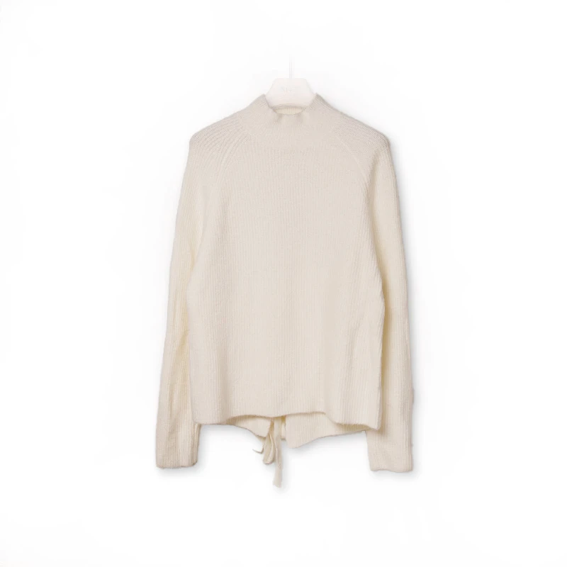 K7VI6F04#半高领慵懒风软糯打底针织衫系带女内搭毛衣上衣