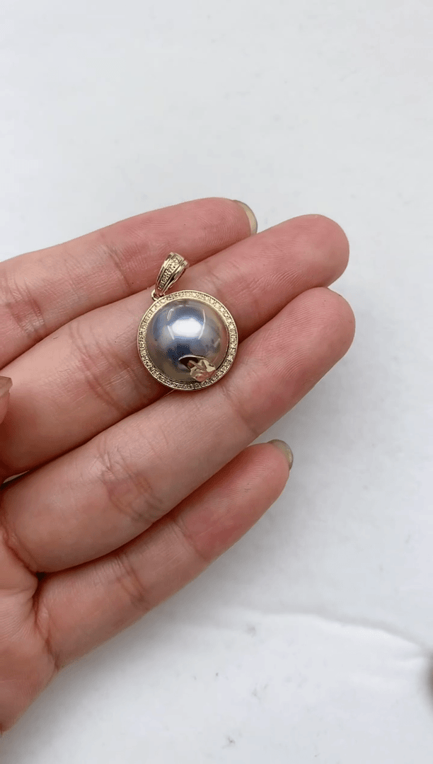 【闪购商品】拼合珍珠（马贝珠）吊坠18K金镶嵌109    13-14mm