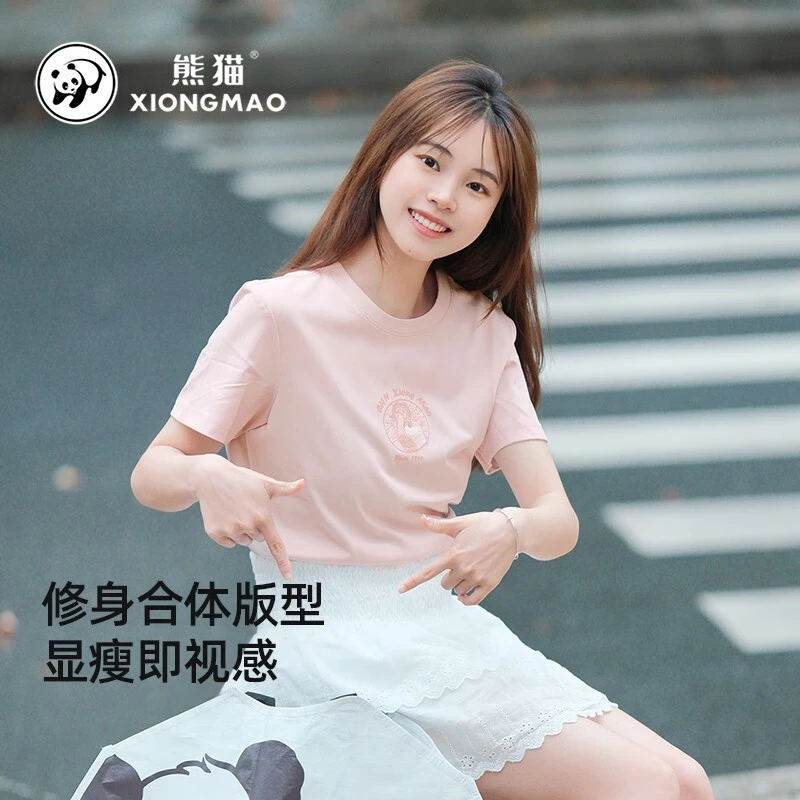 熊猫户外休闲印花T恤24年春夏新款女款半袖宽松透气速干短袖K602