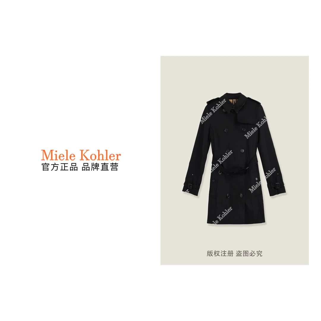 新款腰带翻领长袖口袋女士风衣外套MKKQ621042【澳门小源同款】