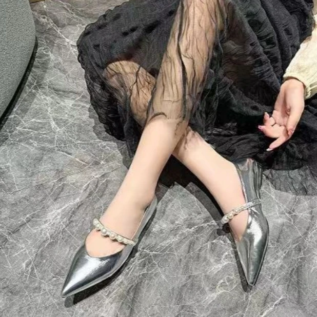 802TX002凯家女鞋女单鞋牛皮银色气质时尚百搭法式浅口女单鞋