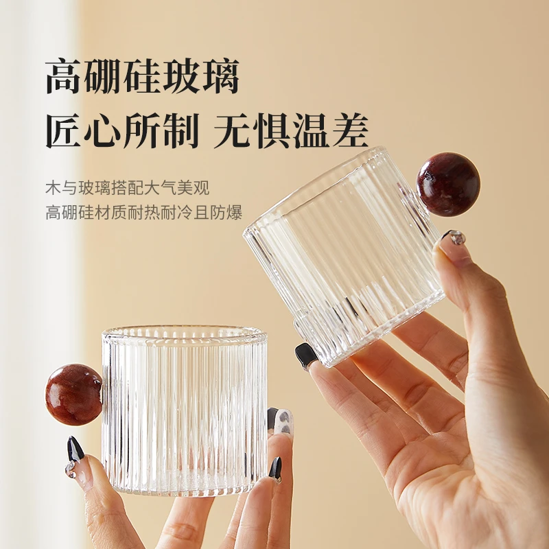 套装一对防烫耐热玻璃小茶杯家用待客功夫喝茶杯带把手单杯主人杯