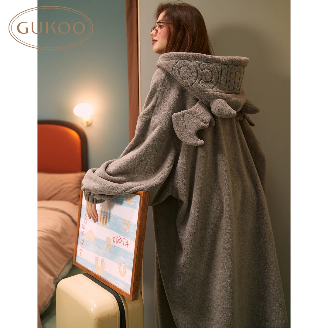 Gukoo/果壳秋冬小恶魔暗黑甜酷紫色mikko连帽宽松长款家居服睡裙