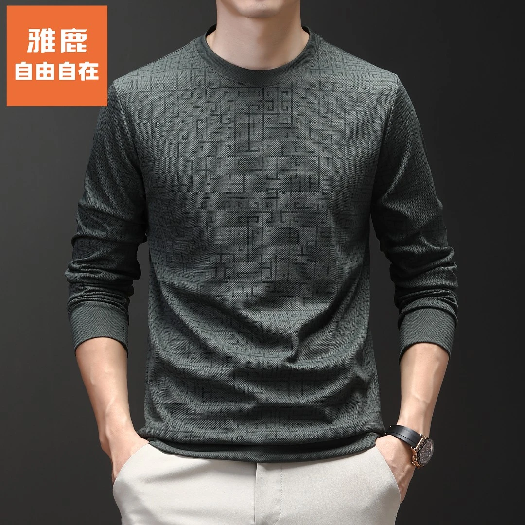 雅鹿•自由自在男士卫衣秋季新款宽松印花休闲时尚圆领百搭长袖t恤