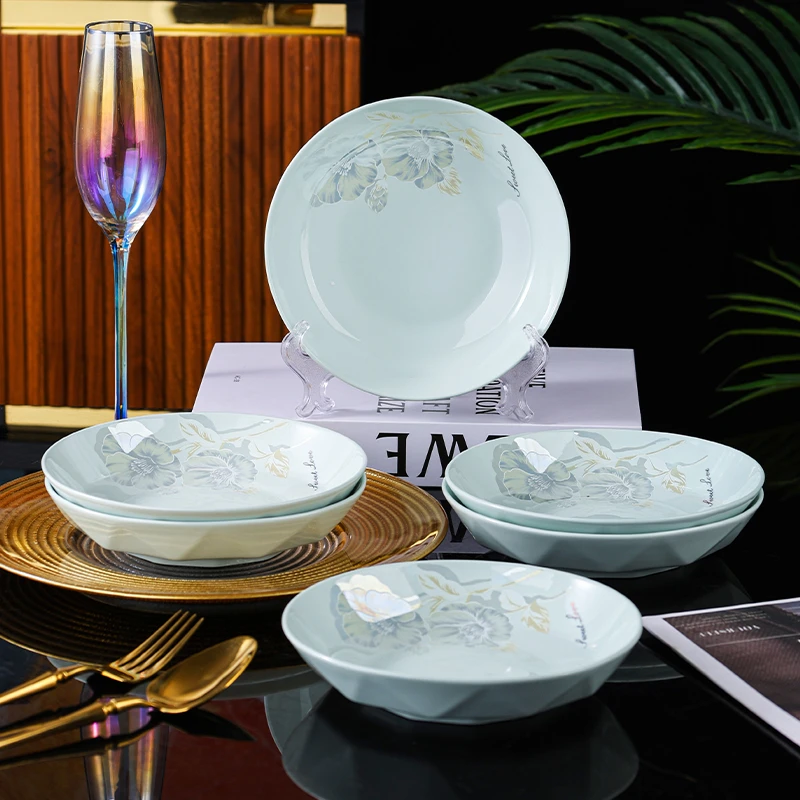 句途 6只影青甜蜜蜜盘子家用7英寸菜盘饭盘深盘圆盘子陶瓷餐具