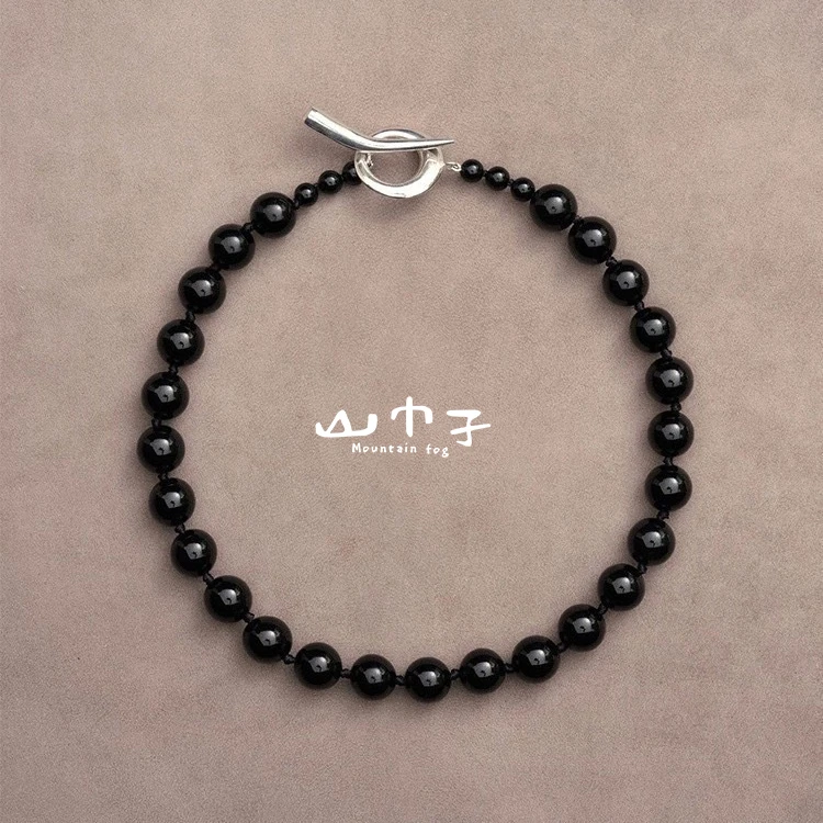 吊坠925银 【山巾子·烟墨】OT扣黑色项链重工纯银扣头225