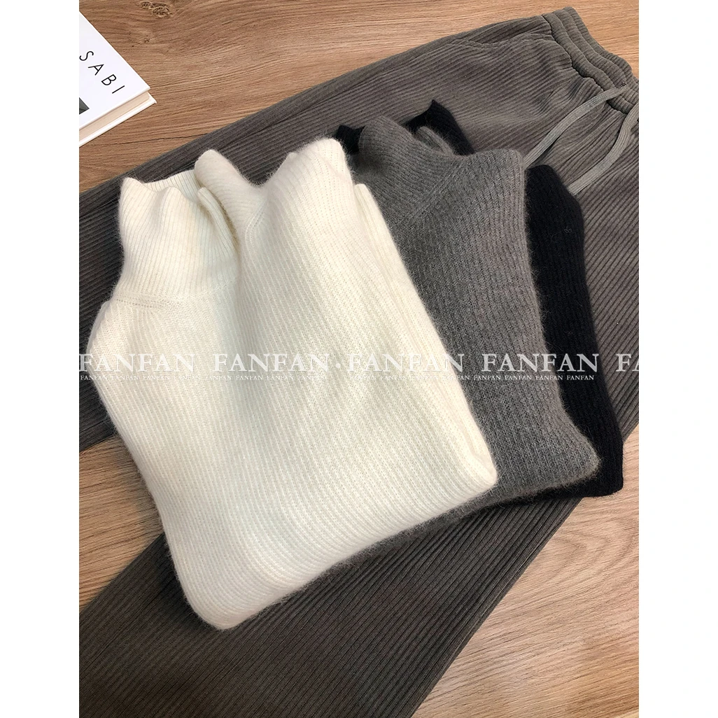 【落肩堆堆领】高领宽松慵懒风加厚针织毛衣女冬季打底上衣潮牌女装