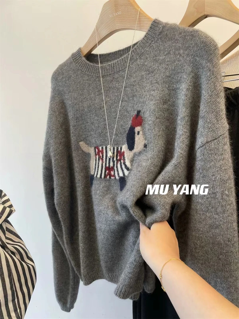 【腊肠狗狗】双层领圆领宽松韩版针织衫女秋冬内搭毛衣潮潮牌女装