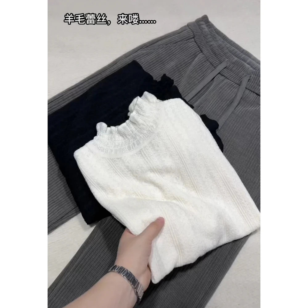 【木耳领】绵羊毛气质蕾丝时尚针织衫女长袖初秋内搭打底衫