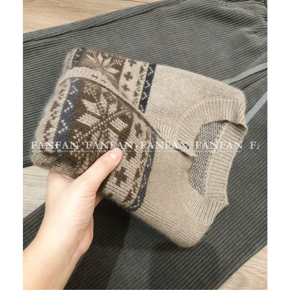 【雪花提花马甲】咖啡色无袖复古针织开衫女秋冬上衣FFN3014
