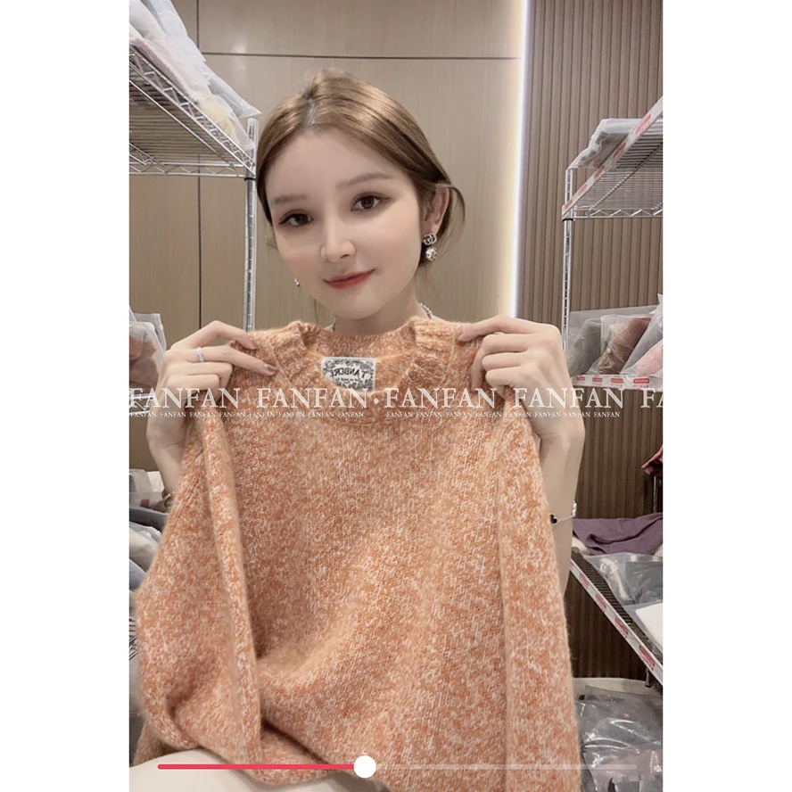 【花纱橘套头】加厚圆领时尚百搭针织女宽松毛衣FFK6027