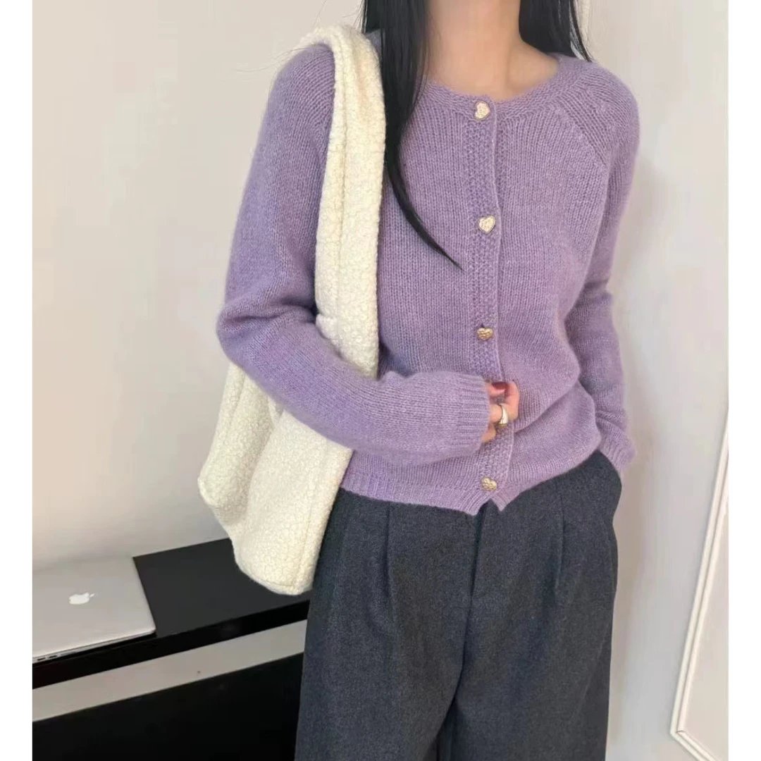 【仙紫爱心扣】小个子百搭！加厚慵懒风针织开衫女毛衣外套