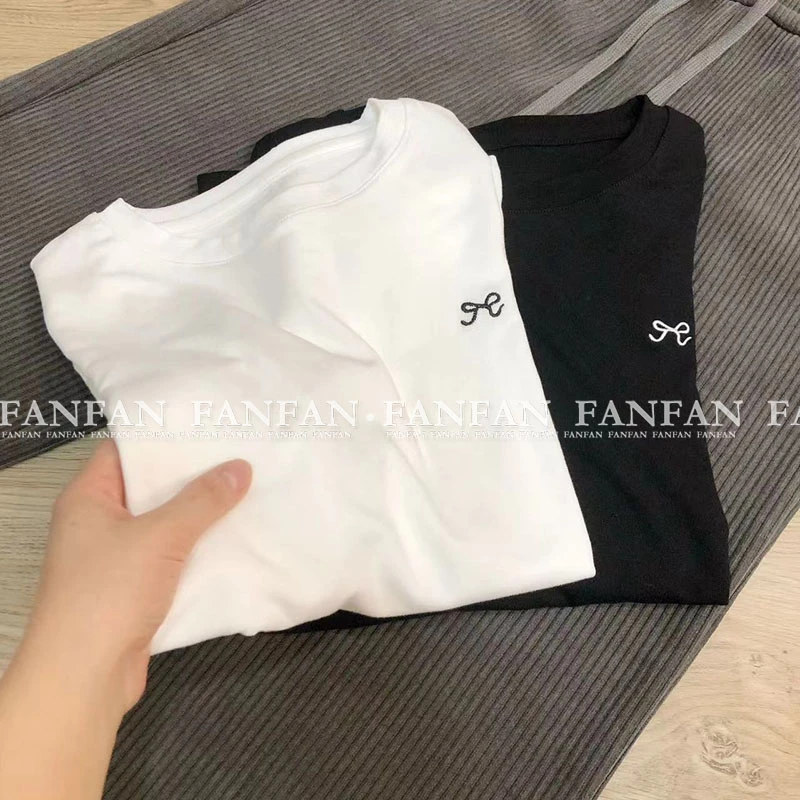 【刺绣蝴蝶结长袖】水溶柔软！百T纯色T恤女内搭打底衫FFM8002