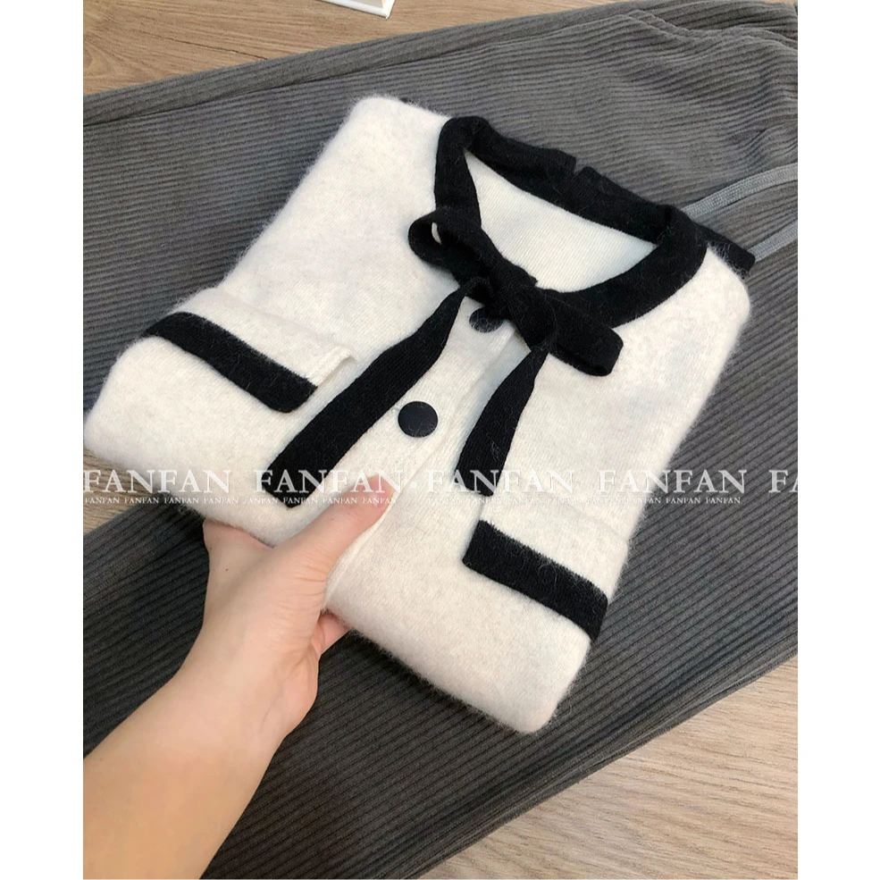 【小香蝴蝶结】小个子短款加厚假口袋针织开衫女毛衣外套FFK6018