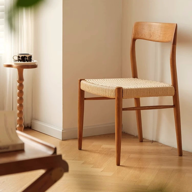 非晚椅/复古实木餐椅家用中古椅樱桃木家具靠背藤编71号椅