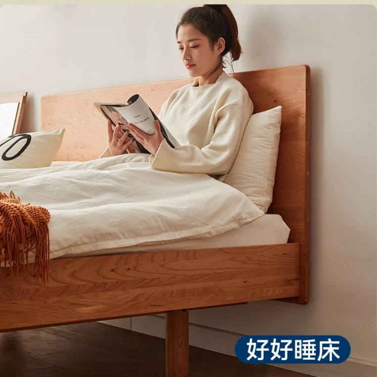 好好睡双人床实木床日式大床纯樱桃木北欧悬浮主卧1.51.8米床